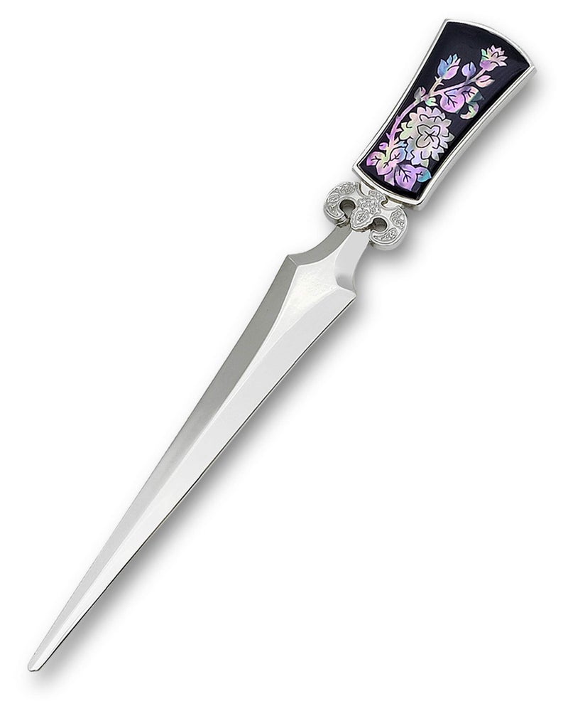 Store-Play Inlay with Mother of Pearl Metal Steel Office Knife Hand Cutter Blade Envelope Letter Opener (Hydrangea) - Image 1
